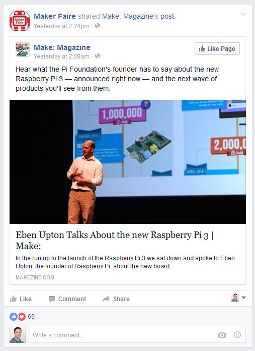 Make: Eben Upton Facebook Post